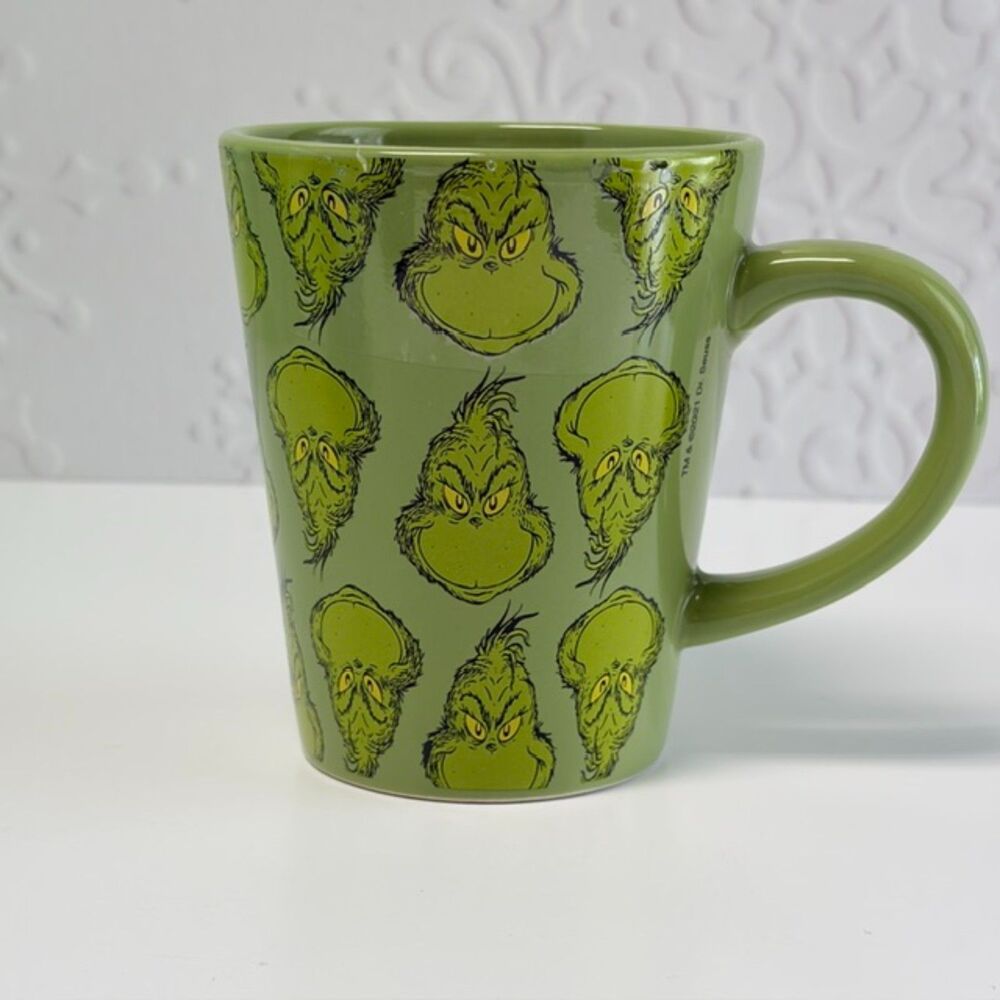 Dr Seuss The Grinch Green Ceramic Coffee Mug Allover Faces 2021 Christmas